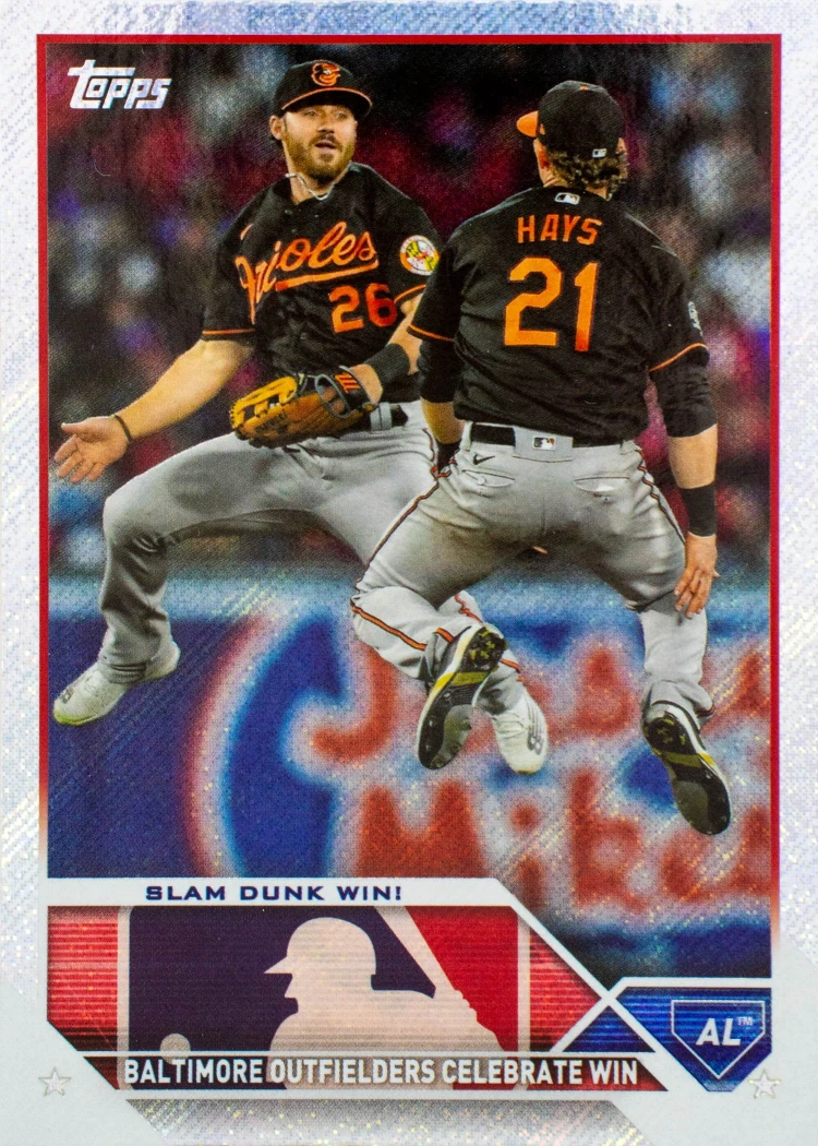 BALTIMORE OUTFIELDERS CELEBRATE WIN